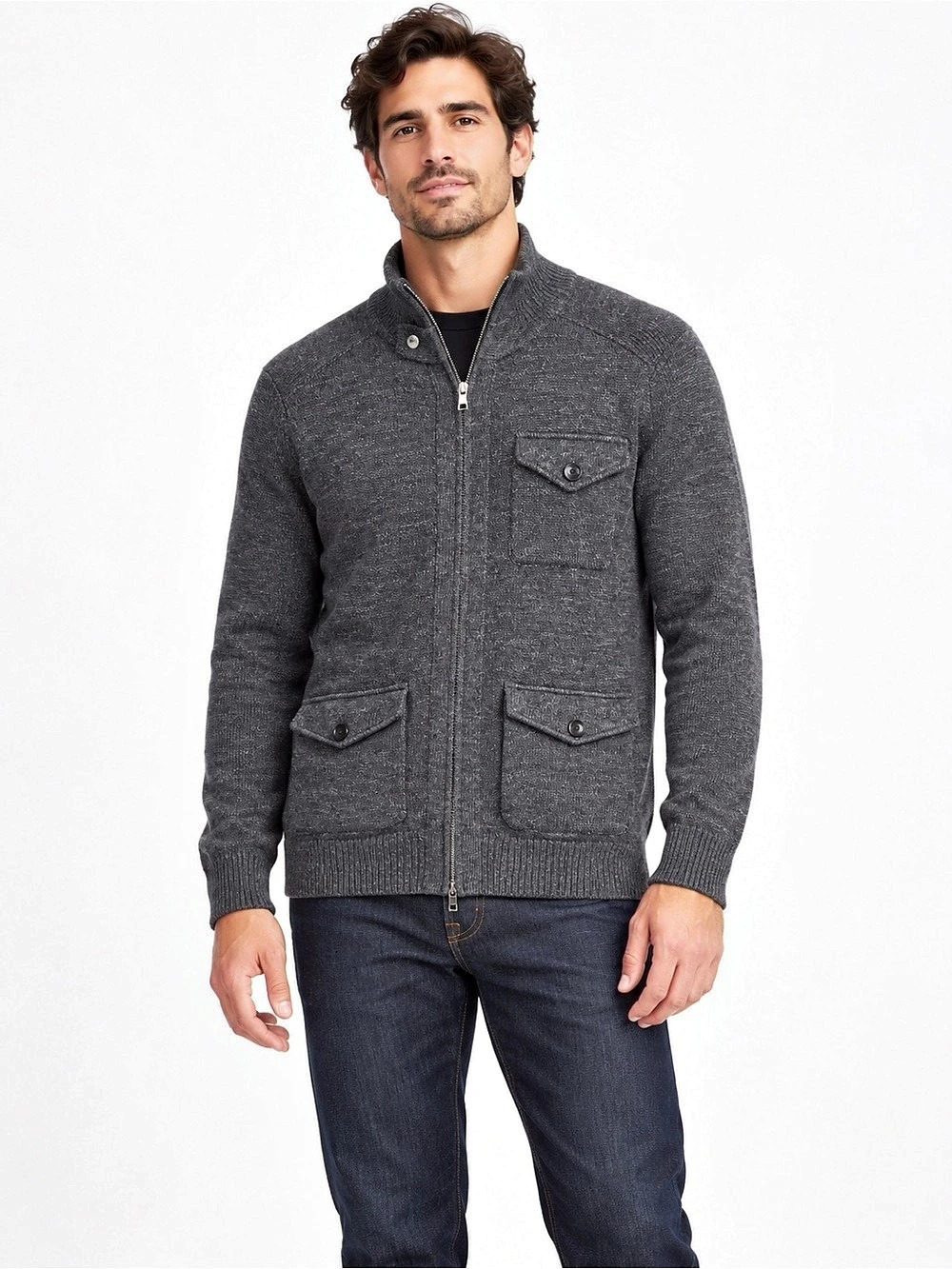 Banana Republic Merino Wool Full Zip Sweater Jacket Charcoal Men’s L